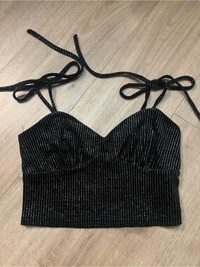 Forever 21 Black Sparkle Tie-Strap Crop Top